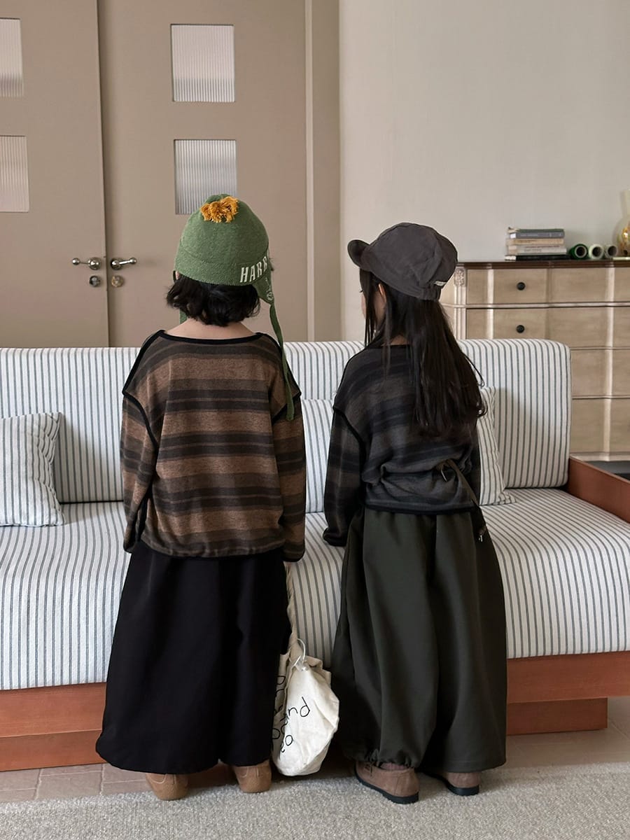 復古落肩條紋長袖上衣(80-140)