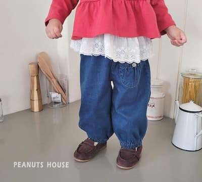 韓國🇰🇷PEANUTS 鬆緊口袋束口牛仔褲(5-15)