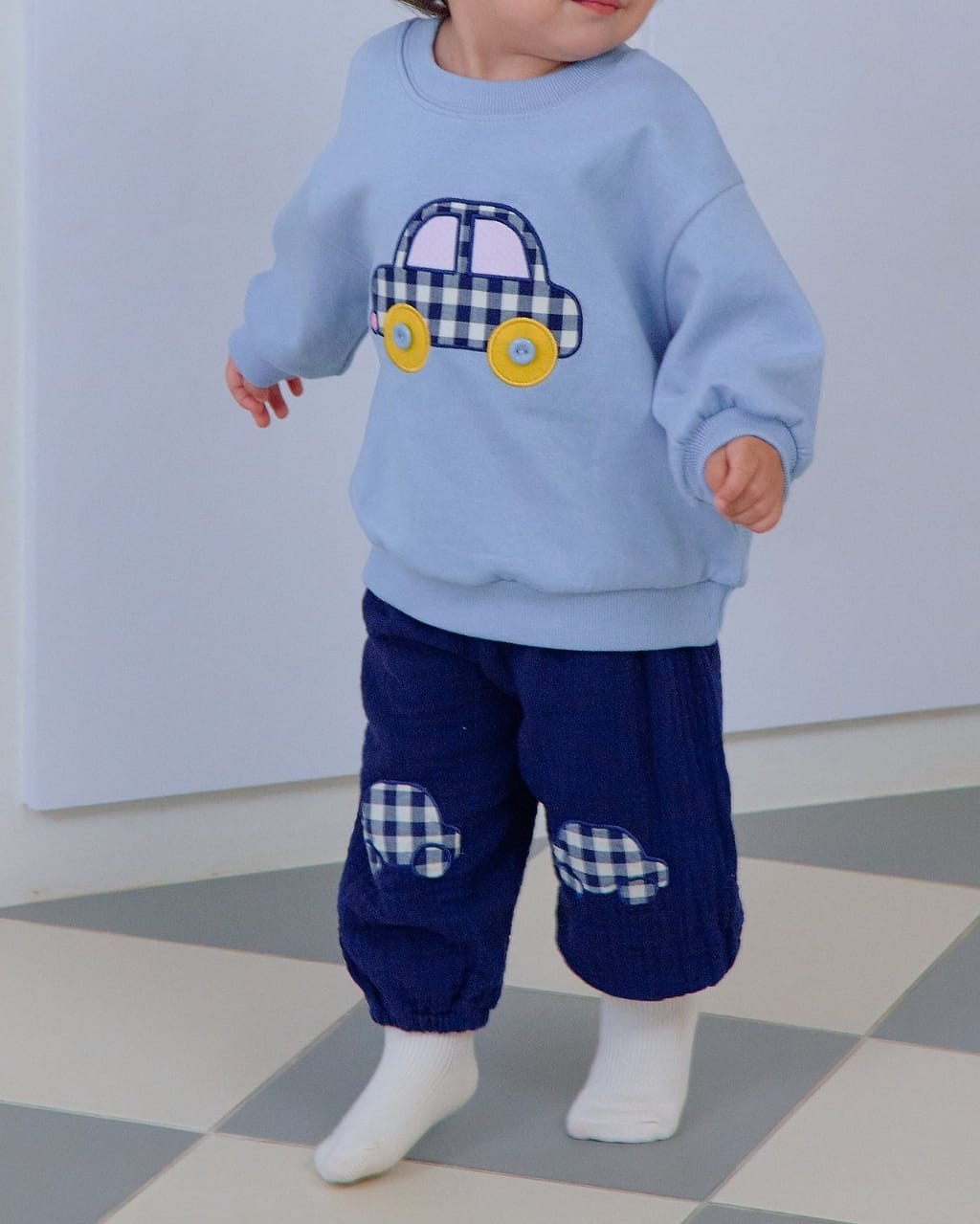 韓國🇰🇷OOTTBEBE 格子汽車貼布束口褲(XS-XL)
