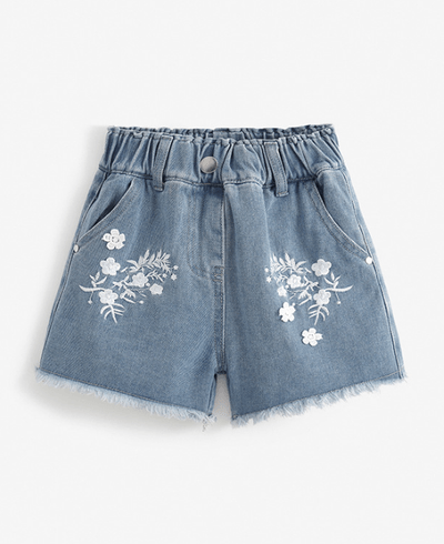 刺繡花卉流蘇牛仔短褲(100-150)