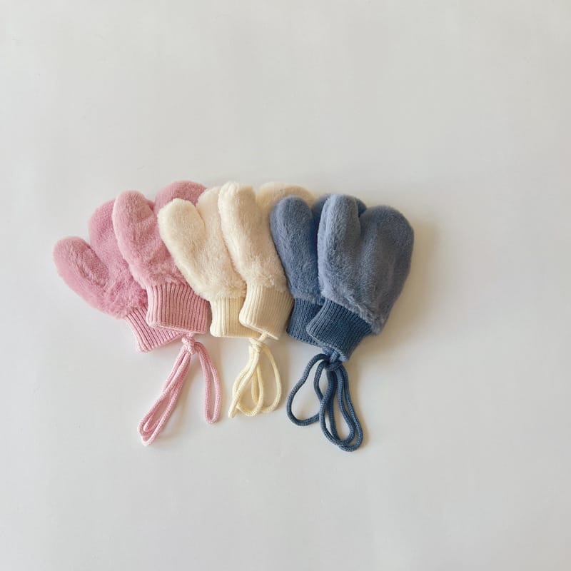 純色小兔毛掛繩加絨手套(1-4y)