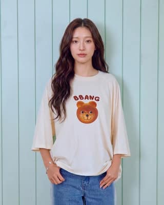 韓國🇰🇷OOTTBEBE 麵包小熊親子大人七分Ｔ恤(Freesize)