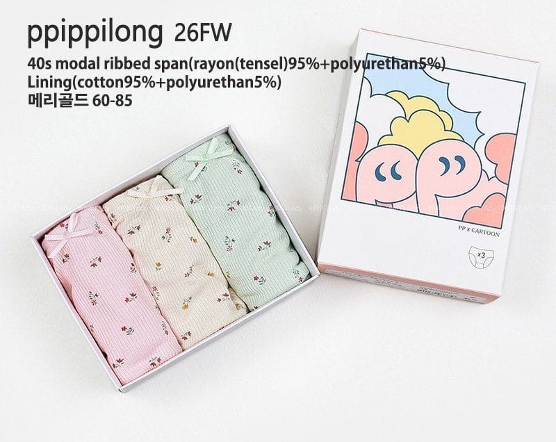 韓國🇰🇷ppippilong 碎花莫代爾三角內褲三件組(3-14y)