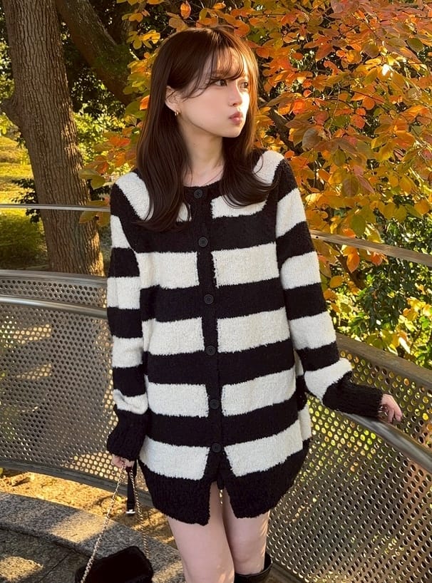 日本GRL 🇯🇵 前後雙向條紋針織罩衫