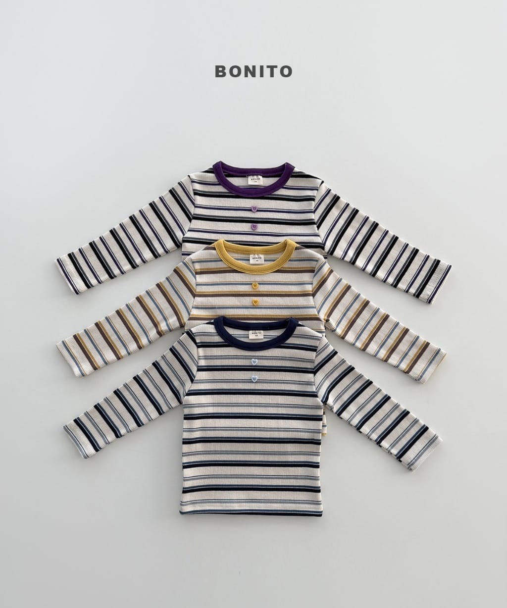 韓國🇰🇷Bonito 愛心鈕扣條紋修身上衣(12m-XL/JS-JM)