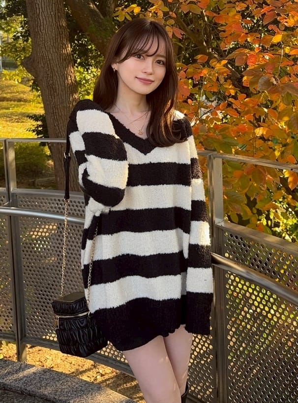 日本GRL 🇯🇵 前後雙向條紋針織罩衫