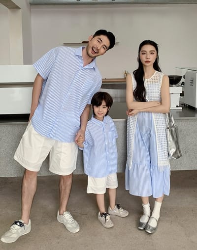 法式甜美藍白直條親子裝(80-150)