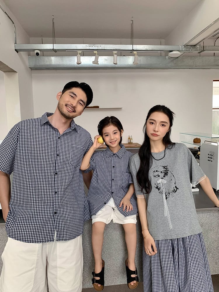 蕾絲蝴蝶結狗狗格子親子裝(80-150/S-3XL)