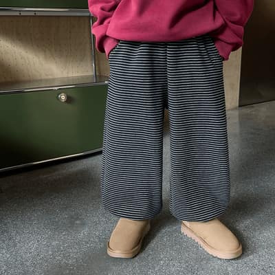 條紋加絨束口褲(90)