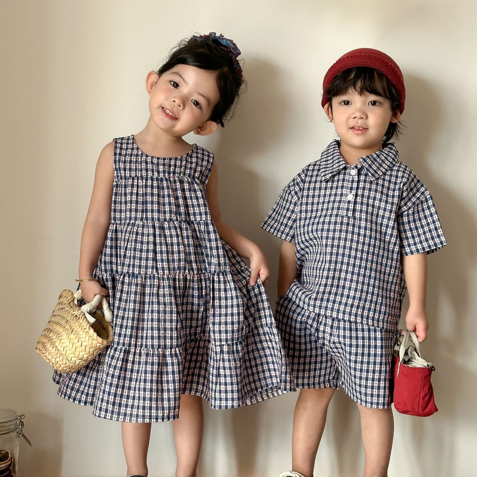 兄弟姐妹裝｜深藍格子套裝/洋裝(80-150)