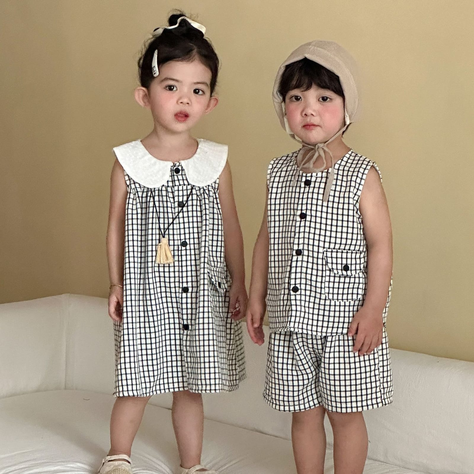 兄弟姐妹裝｜娃娃領格子套裝/洋裝(80-150)