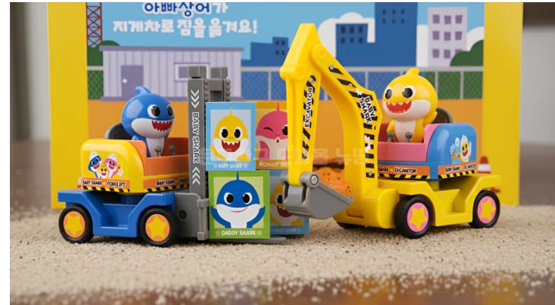 韓國🇰🇷Pinkfong 鯊魚寶寶挖土機與堆高機回力合金工程車套裝