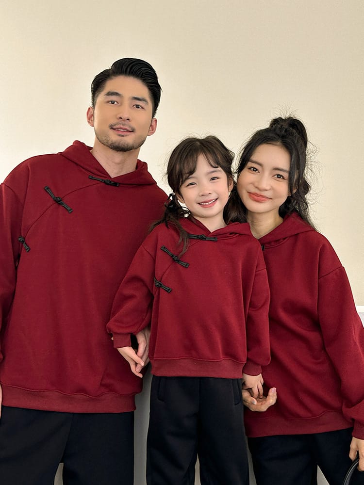 中國風盤扣親子連帽上衣(80-150/S-3XL)