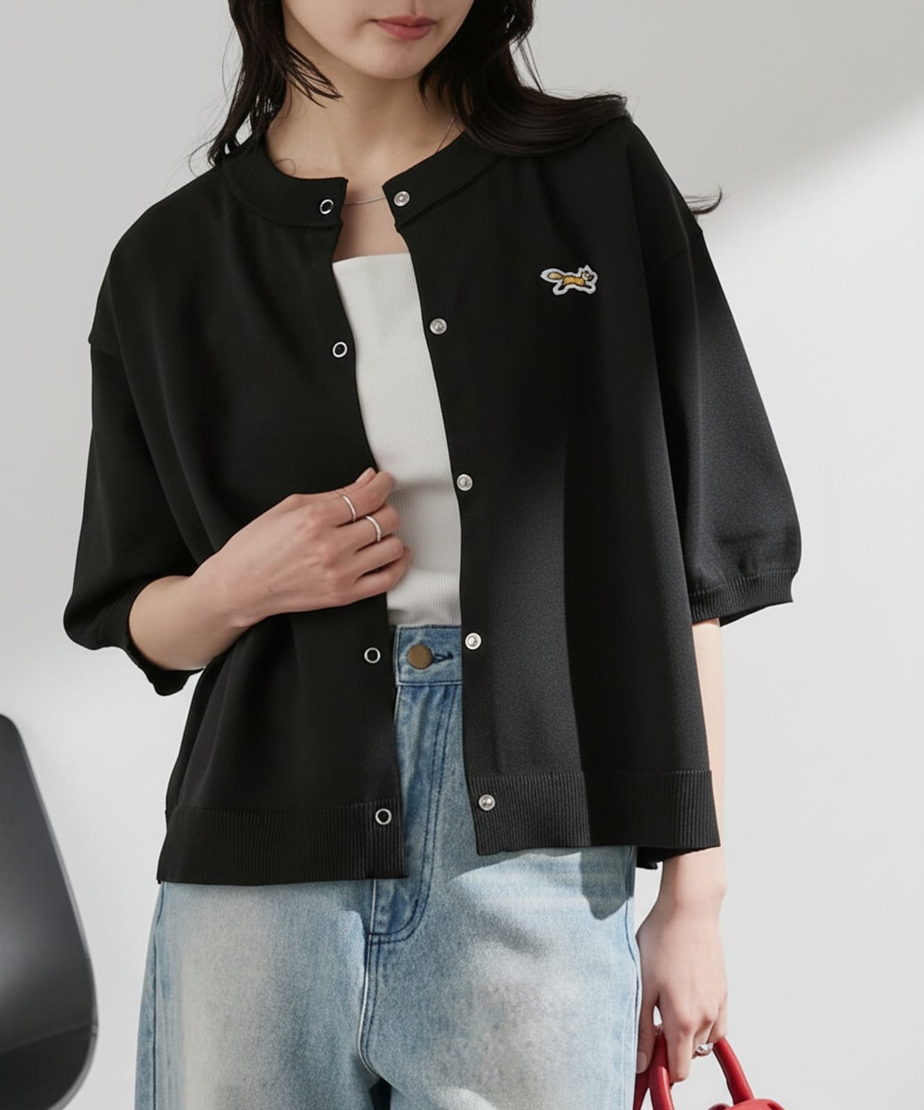 日本特價🇯🇵PENNEYS FOX 刺繡五分袖針織開襟外套