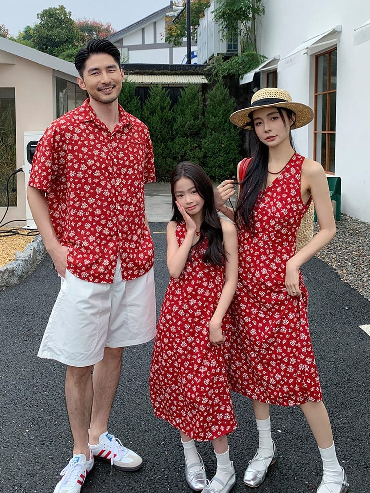 紅底白花渡假親子裝(80-150/S-3XL)