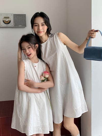 蕾絲刺繡大蝴蝶結親子裝(80-150/S-L)