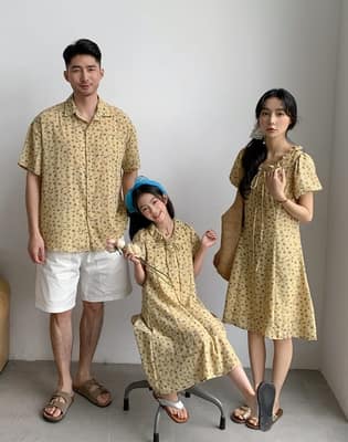 古典黃碎花親子裝(80-150/S-3XL)