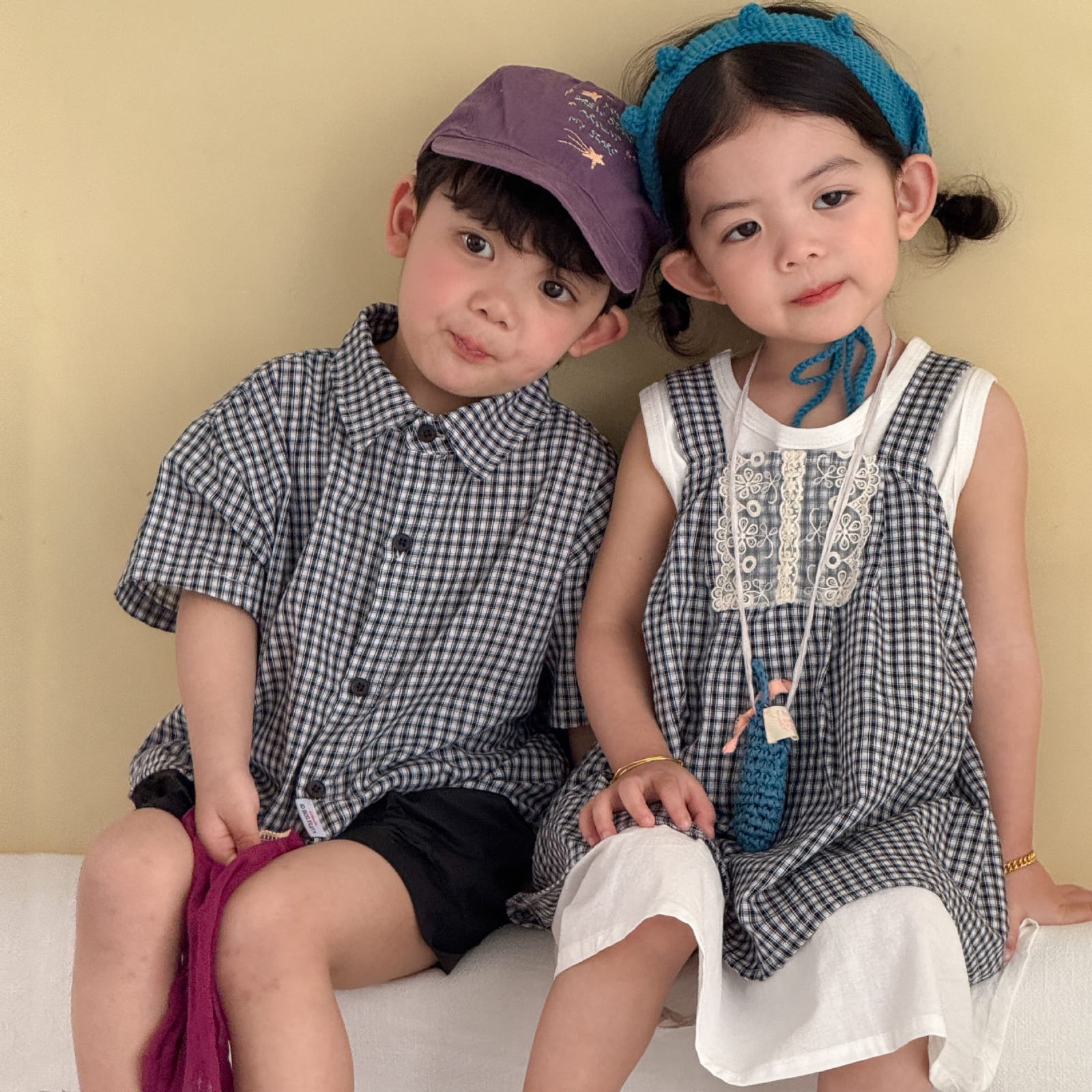 兄弟姐妹裝｜格紋襯衫套裝/格紋蕾絲背心裙套裝(80-150)
