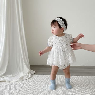 碎花假兩件蕾絲包屁裙(66-90)
