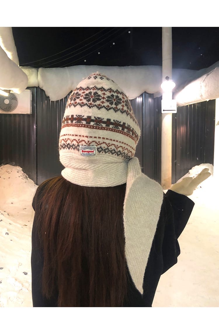 圖騰針織大人帽圍
