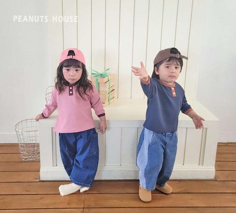 韓國🇰🇷PEANUTS 褲頭打褶設計牛仔褲(5-15)