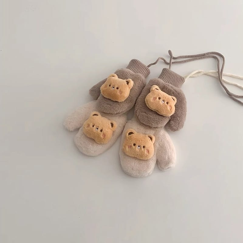 熊兔掛繩絨毛手套(1-4y)