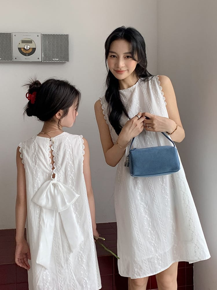 蕾絲刺繡大蝴蝶結親子裝(80-150/S-L)
