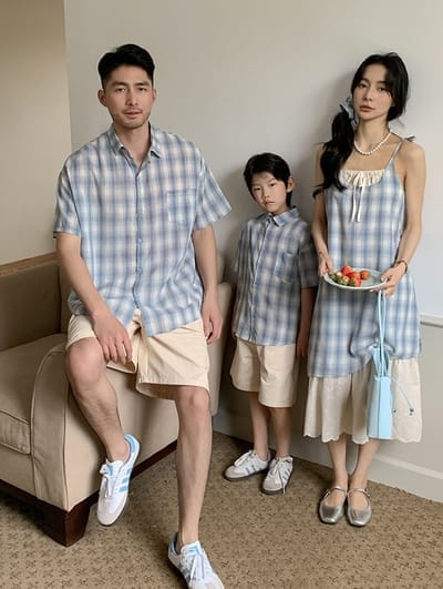 藍白大格親子裝(80-150/S-3XL)