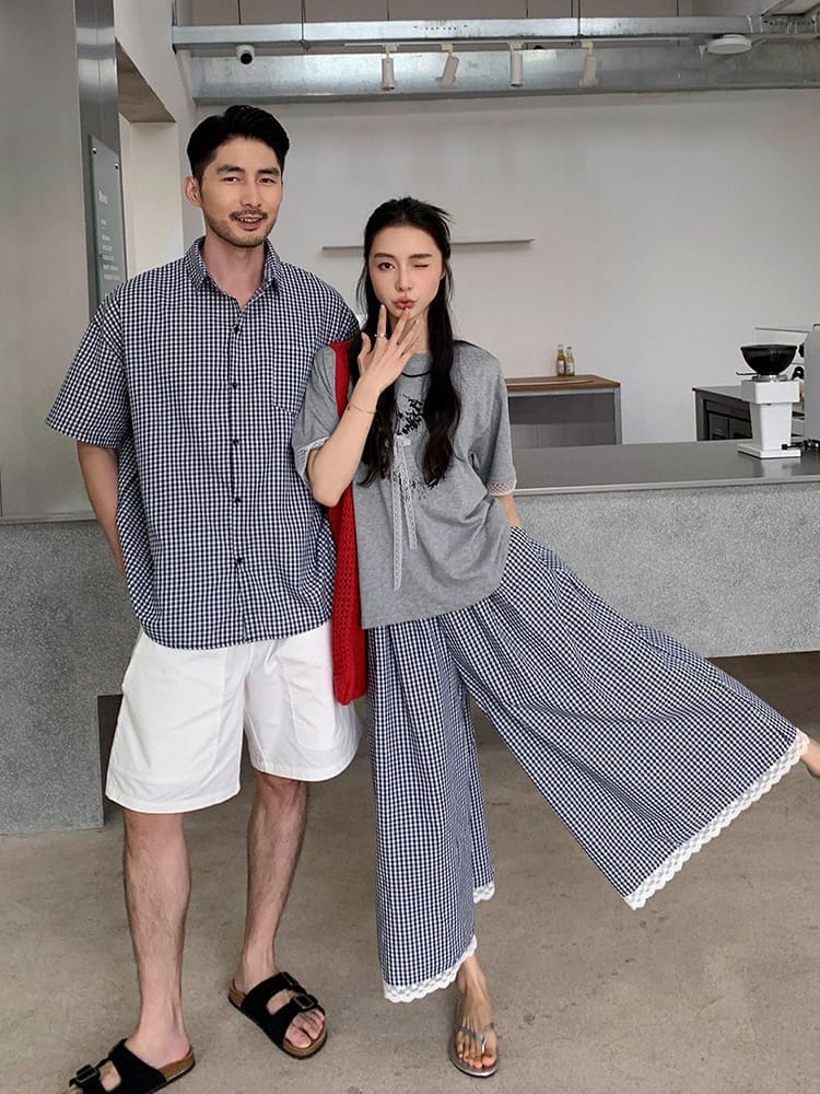 蕾絲蝴蝶結狗狗格子親子裝(80-150/S-3XL)