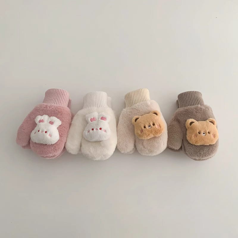 熊兔掛繩絨毛手套(1-4y)
