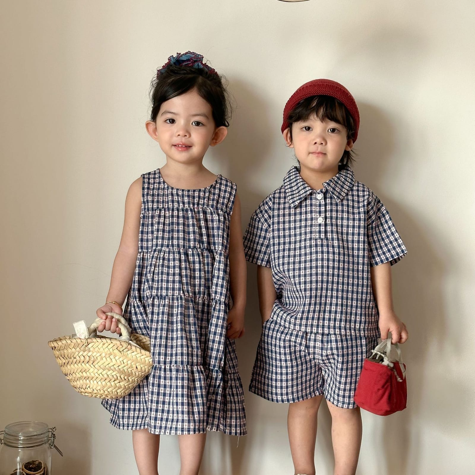 兄弟姐妹裝｜深藍格子套裝/洋裝(80-150)