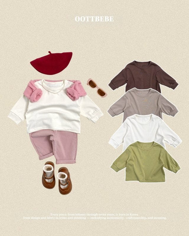 韓國🇰🇷OOTTBEBE 素色羅紋長袖上衣(XS-XL)