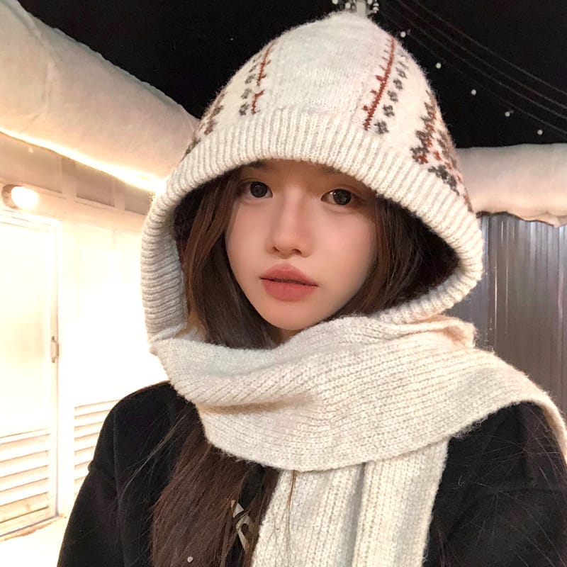 圖騰針織大人帽圍