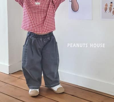 韓國🇰🇷PEANUTS 褲頭打褶設計牛仔褲(5-15)