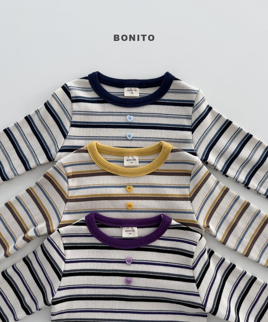 韓國🇰🇷Bonito 愛心鈕扣條紋修身上衣(12m-XL/JS-JM)