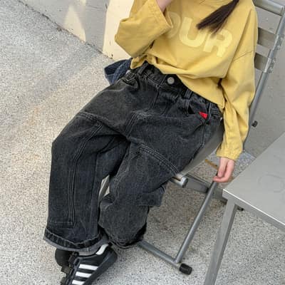 小標拼接牛仔褲(80-130)