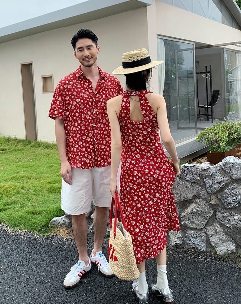 紅底白花渡假親子裝(80-150/S-3XL)