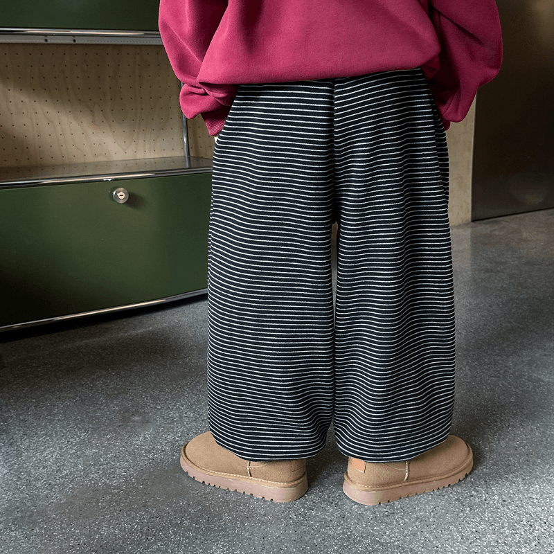 條紋加絨束口褲(90)