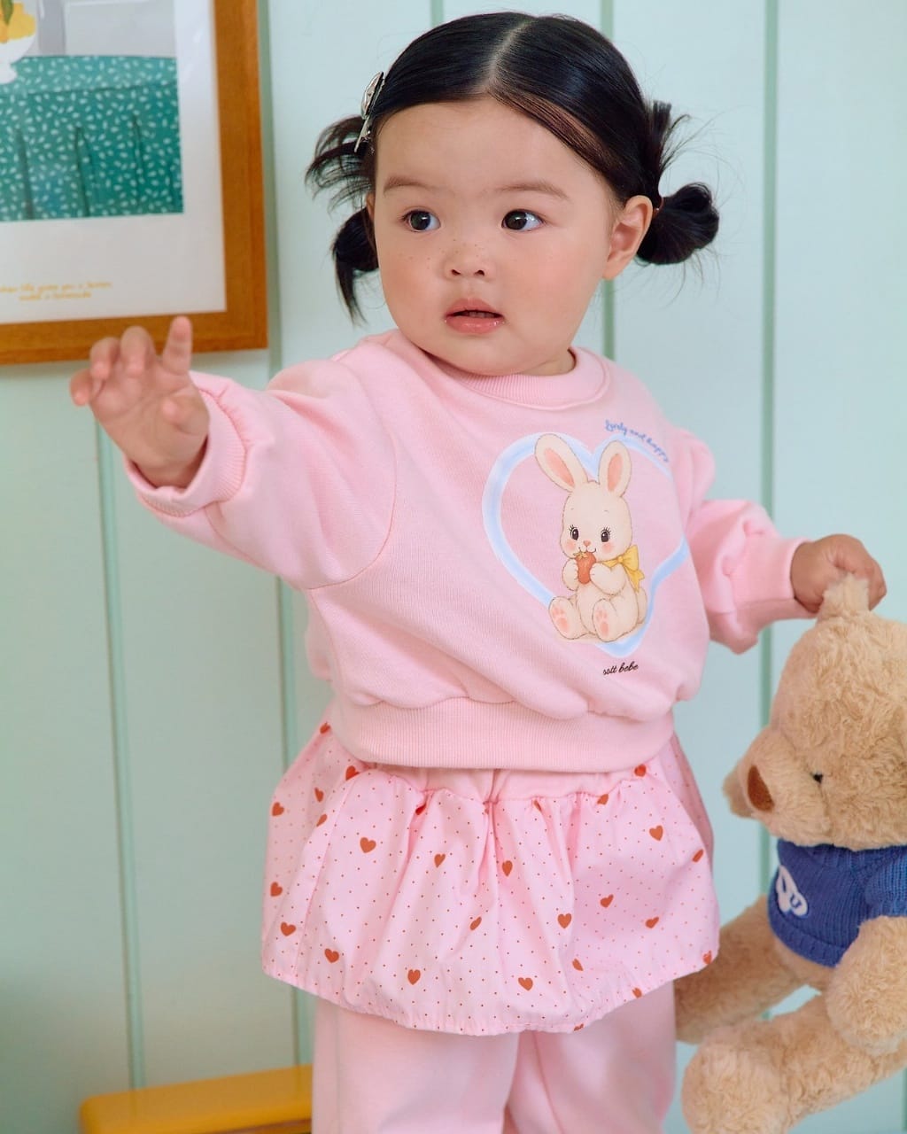 韓國🇰🇷OOTTBEBE 愛心兔子裙擺褲套裝(XS-XL)