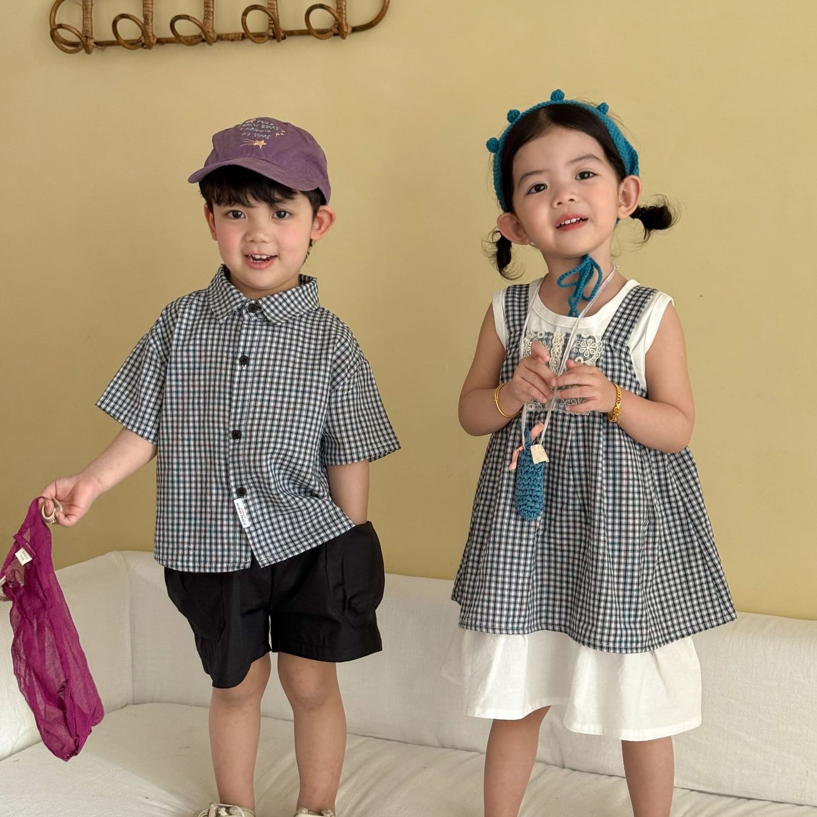 兄弟姐妹裝｜格紋襯衫套裝/格紋蕾絲背心裙套裝(80-150)