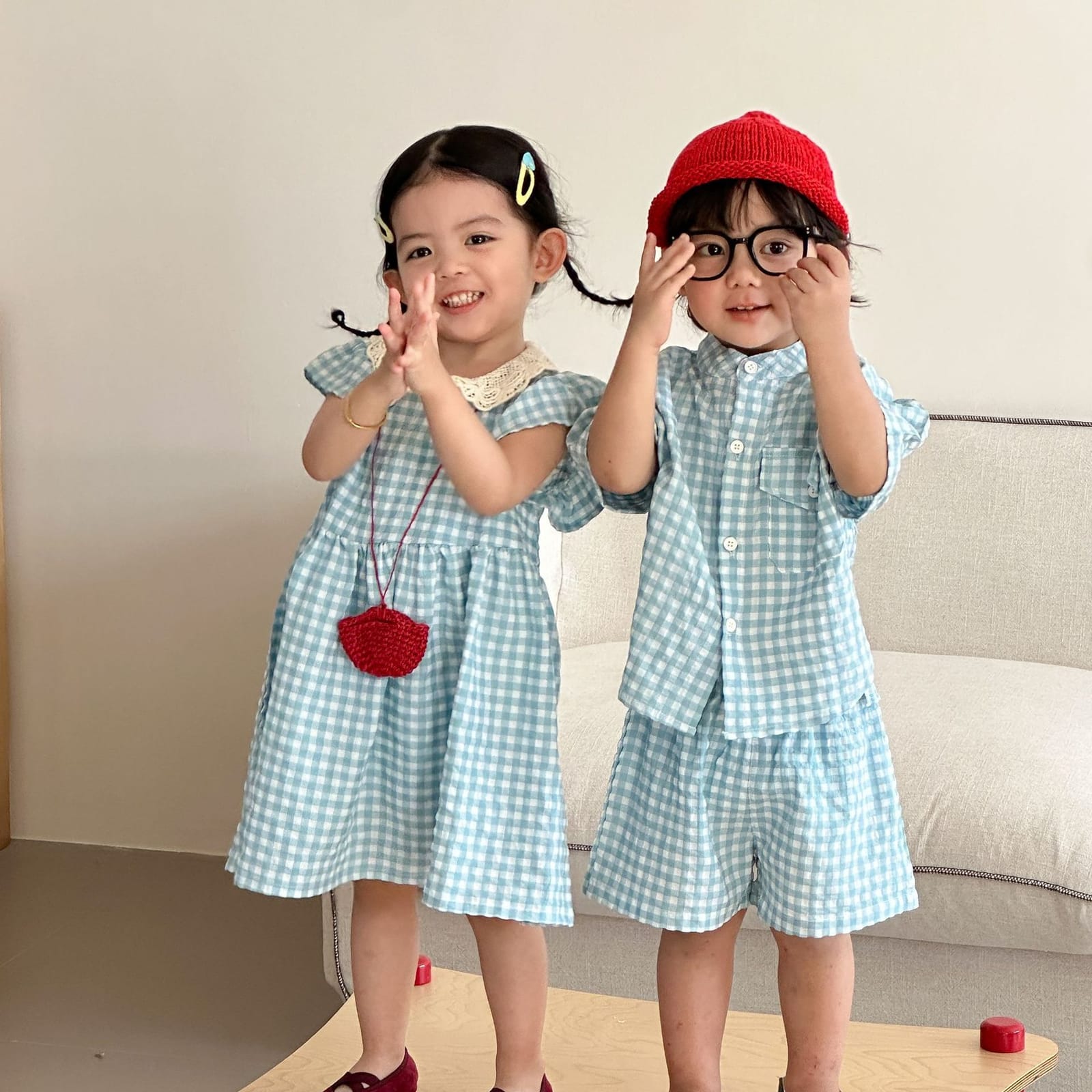 兄弟姐妹裝｜藍色格紋套裝/洋裝(80-150)