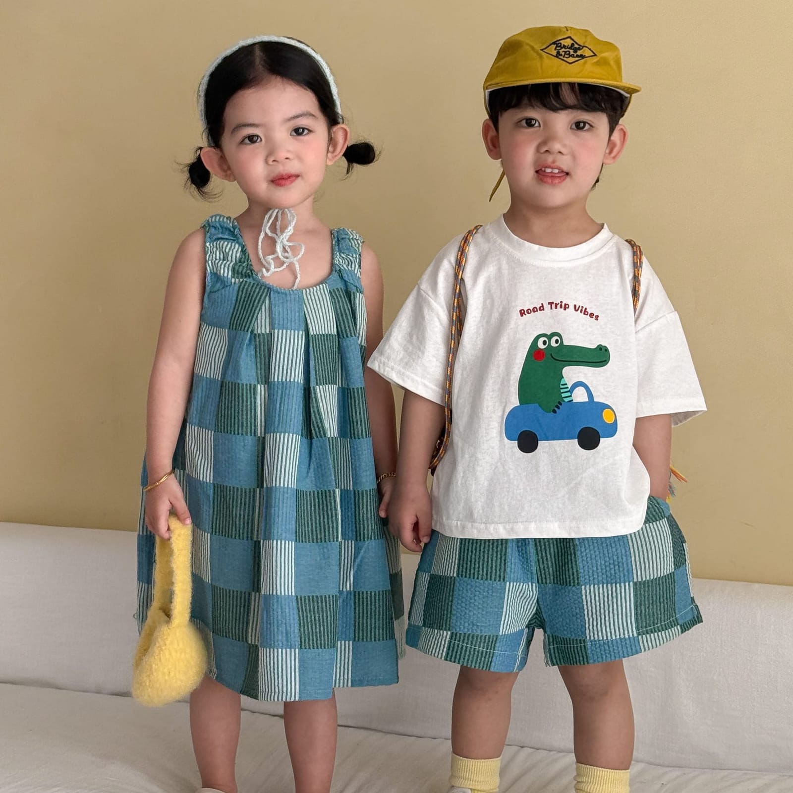 兄弟姐妹裝｜鱷魚藍綠格套裝/洋裝(80-150)