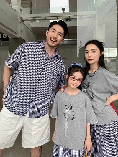 蕾絲蝴蝶結狗狗格子親子裝(80-150/S-3XL)