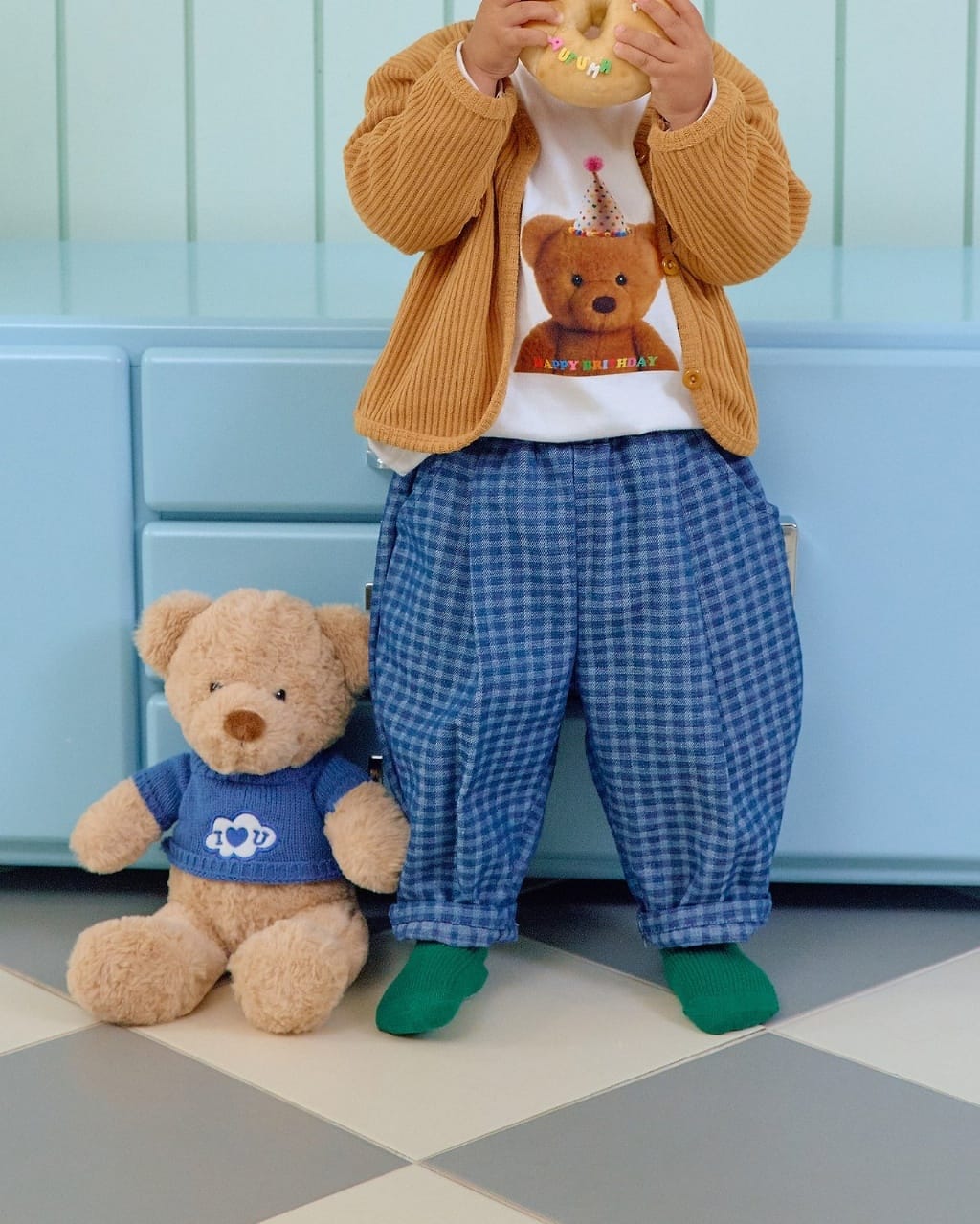 韓國🇰🇷OOTTBEBE 格紋牛仔褲(XS-XL)