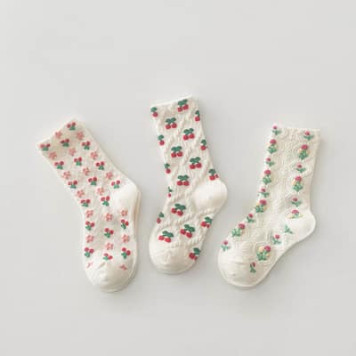 秋季碎花長襪三雙入／顏色-1264,尺碼-S（建議腳長12-15cm）約1-3歲
