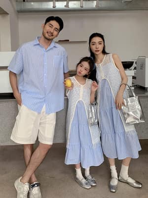 法式甜美藍白直條親子裝(80-150)