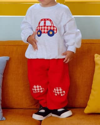 韓國🇰🇷OOTTBEBE 格子汽車貼布束口褲(XS-XL)