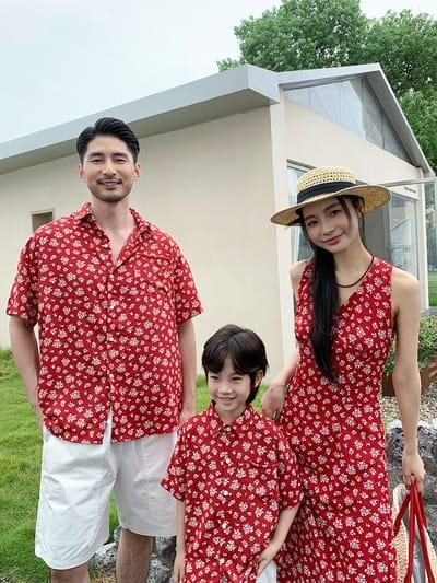 紅底白花渡假親子裝(80-150/S-3XL)