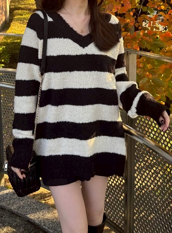 日本GRL 🇯🇵 前後雙向條紋針織罩衫